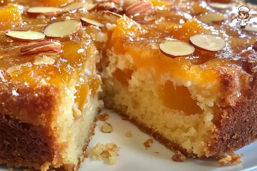 Ricotta Apricot Almond Cake with honey drizzle and sliced almonds