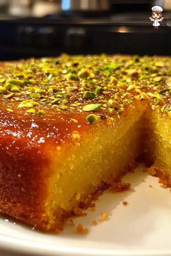 Saffron Pistachio Basbousa