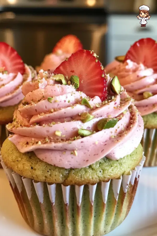 Pistachio Cupcakes with Strawberry Buttercream