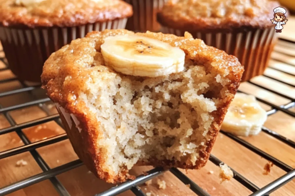Delicious almond flour banana muffins on a wooden table