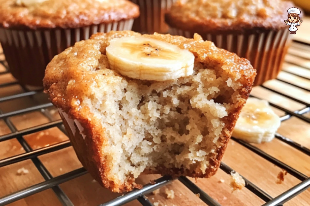 Delicious almond flour banana muffins on a wooden table