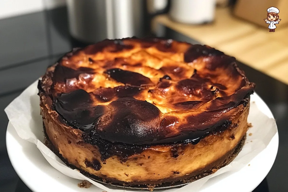 Delicious Basque Cheesecake with a burnt top and creamy filling