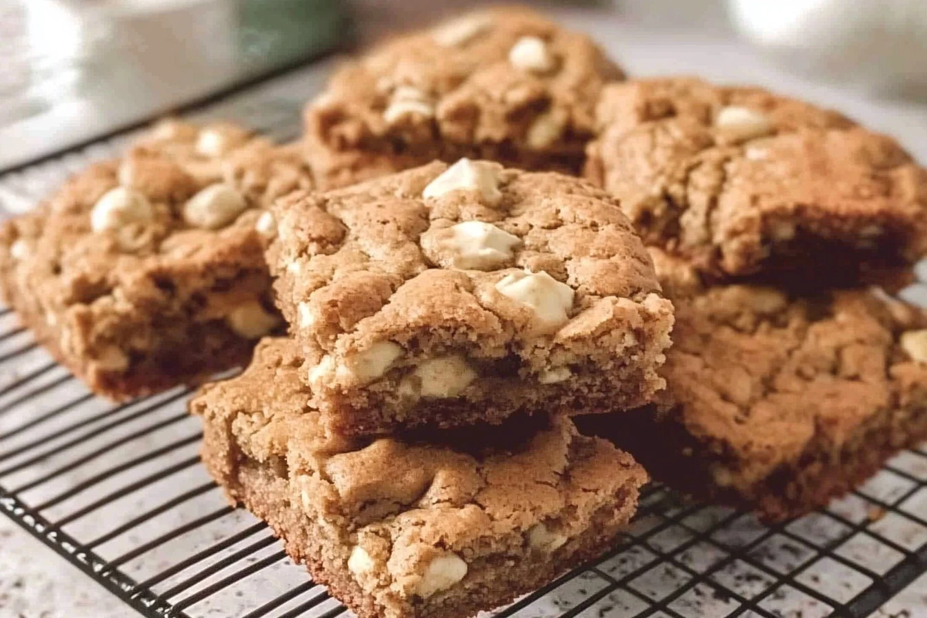 Delicious homemade blondies fresh from the oven with chocolate chips