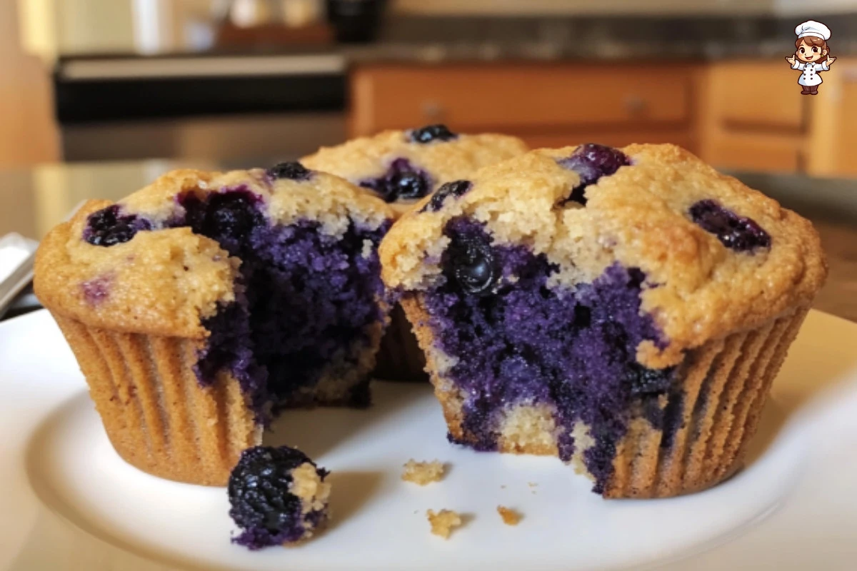 Healthy blueberry protein muffins fresh out of the oven