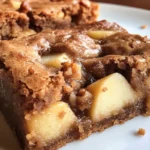 Delicious brown butter apple blondies with caramelized apples on a plate.