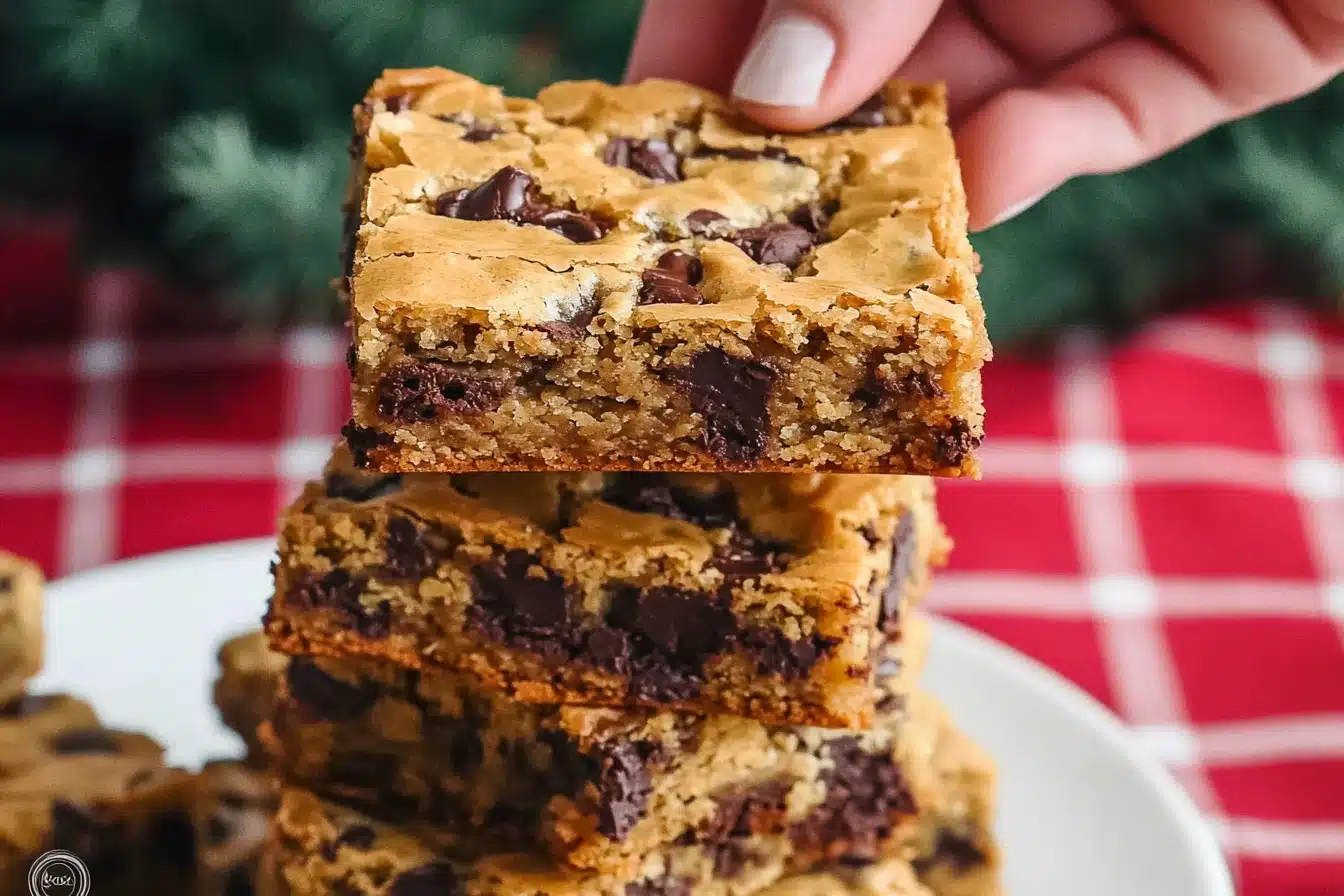 Delicious homemade cake mix cookie bars on a plate
