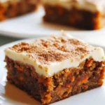 Delicious homemade carrot cake bars topped with cream cheese frosting.