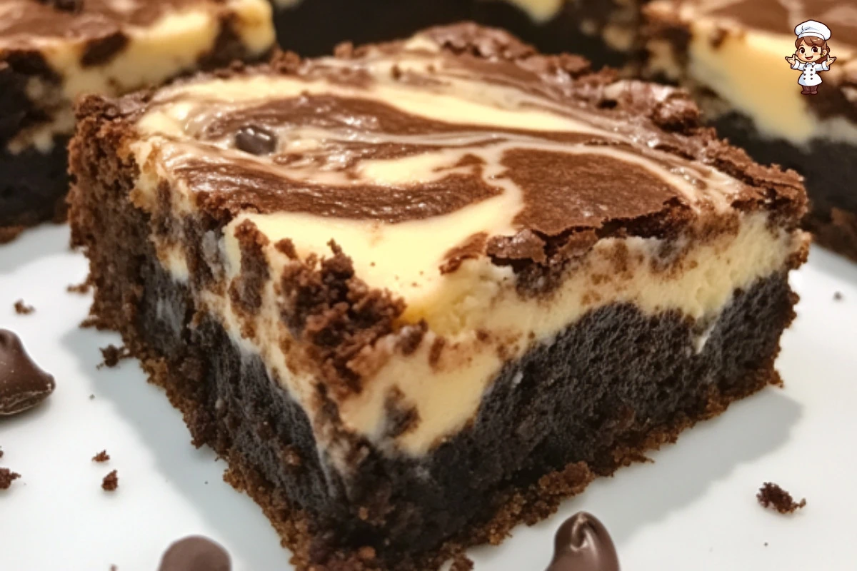 Delicious cheesecake brownies with creamy cheesecake swirls and chocolate layers