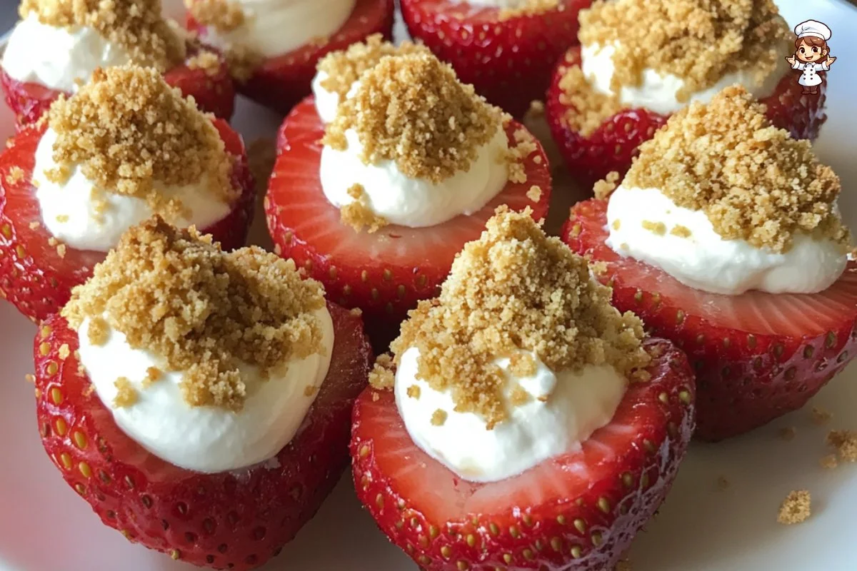 Delicious cheesecake-stuffed strawberries on a white plate