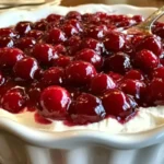 Cherry Cheesecake Dip served in a bowl with fresh cherries on top.
