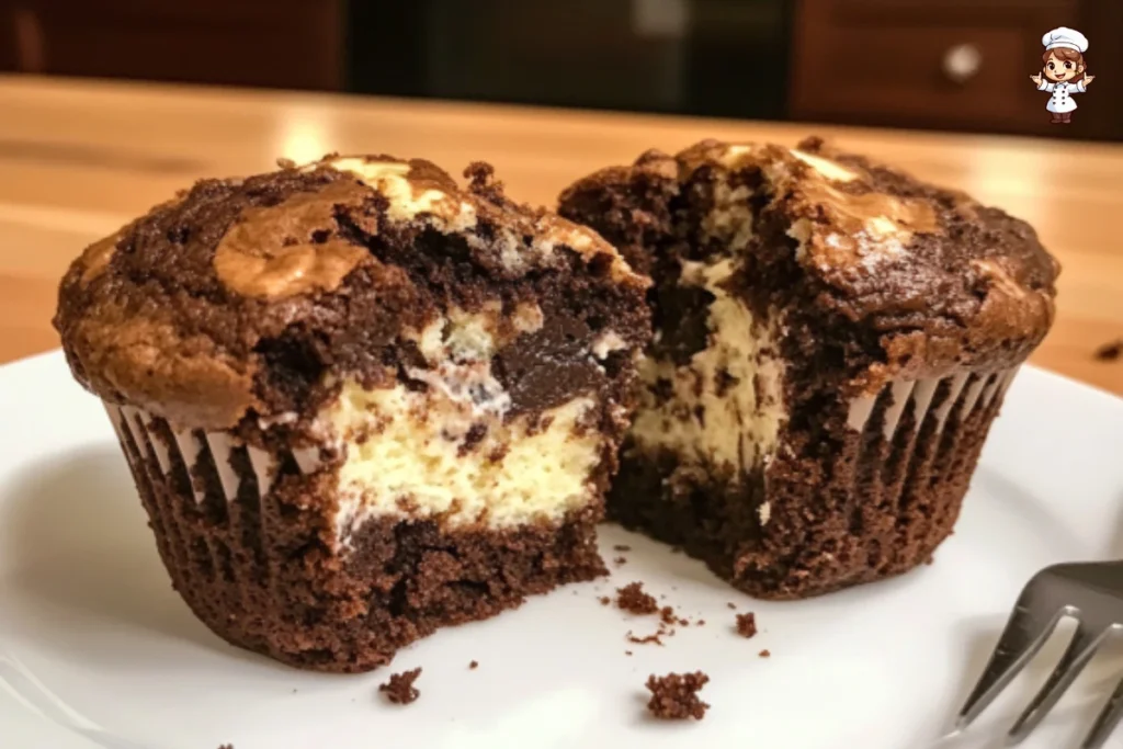 Delicious Chocolate Cheesecake Muffins topped with creamy frosting