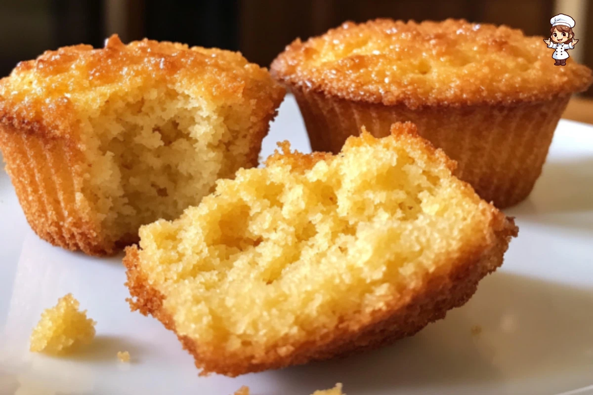 Freshly baked cornbread muffins on a wooden table