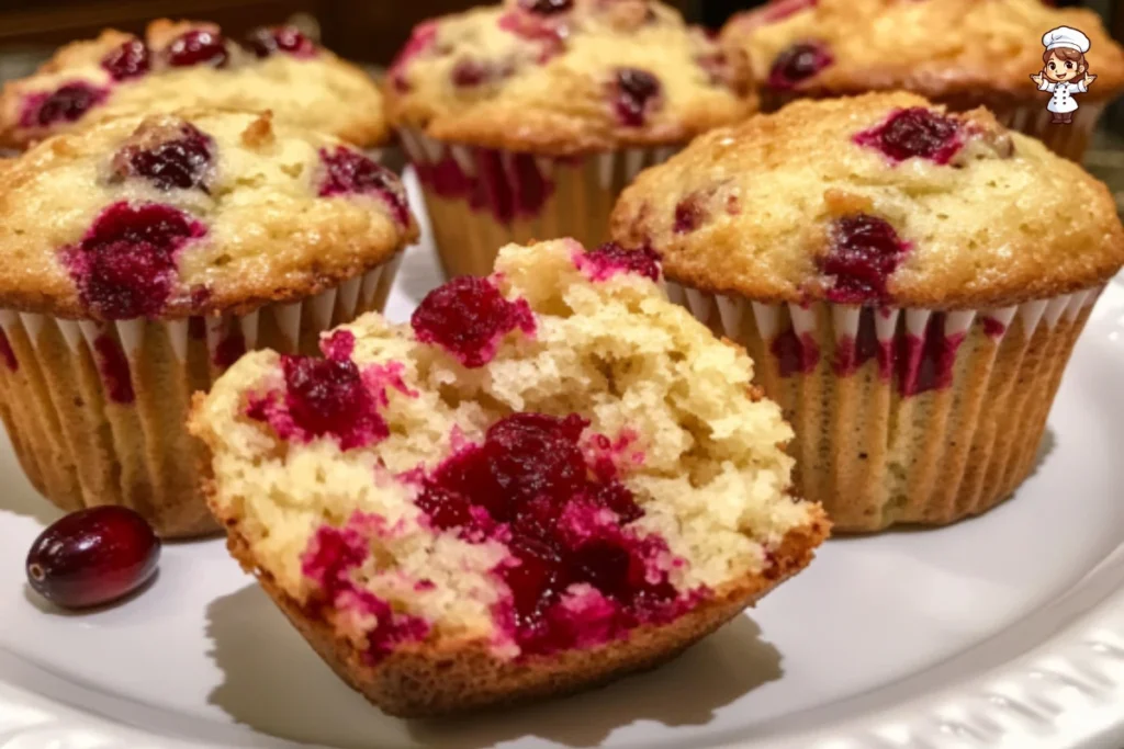 Freshly baked Cranberry Orange Muffins on a wooden table