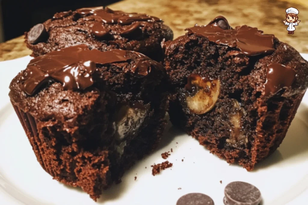 Double chocolate banana muffins fresh out of the oven.
