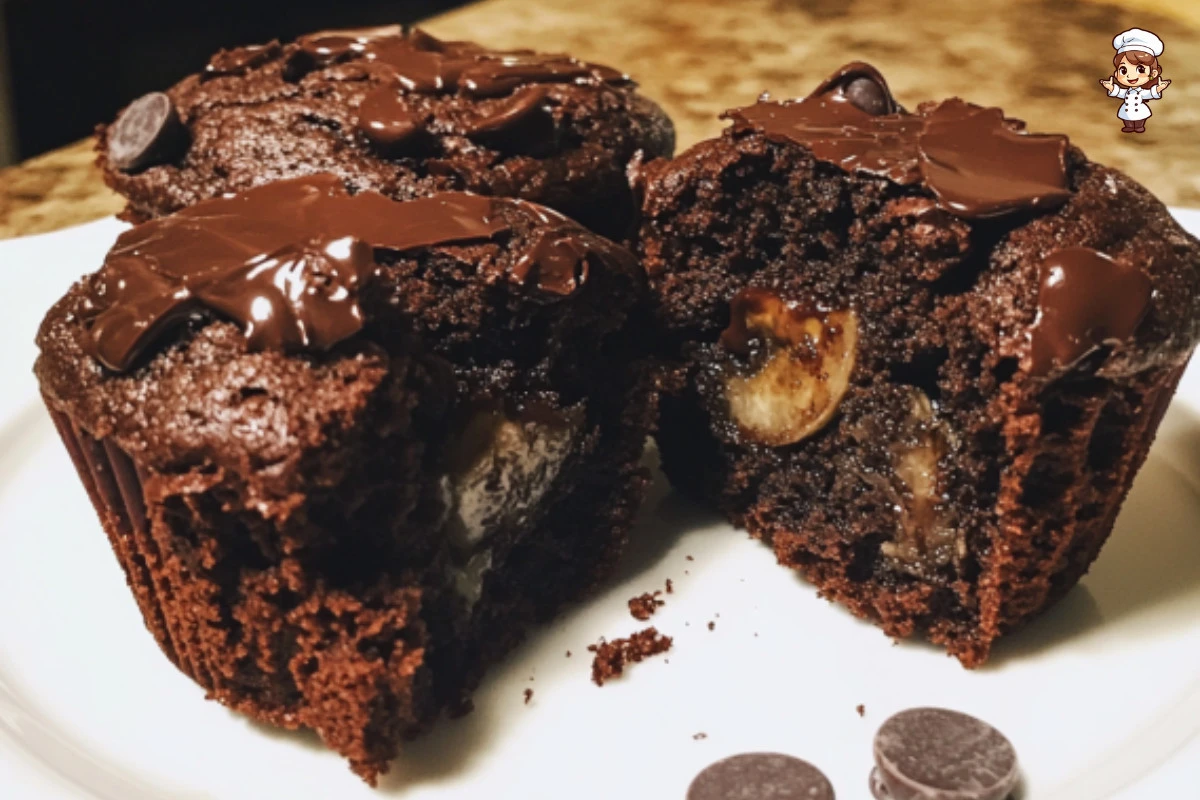 Double chocolate banana muffins fresh out of the oven.
