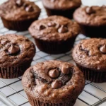 Delicious double chocolate sourdough muffins fresh out of the oven