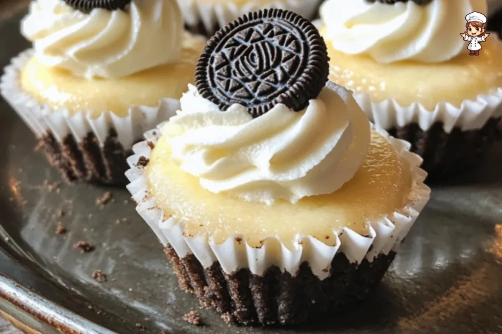 Delicious mini Oreo cheesecake bites served on a plate.
