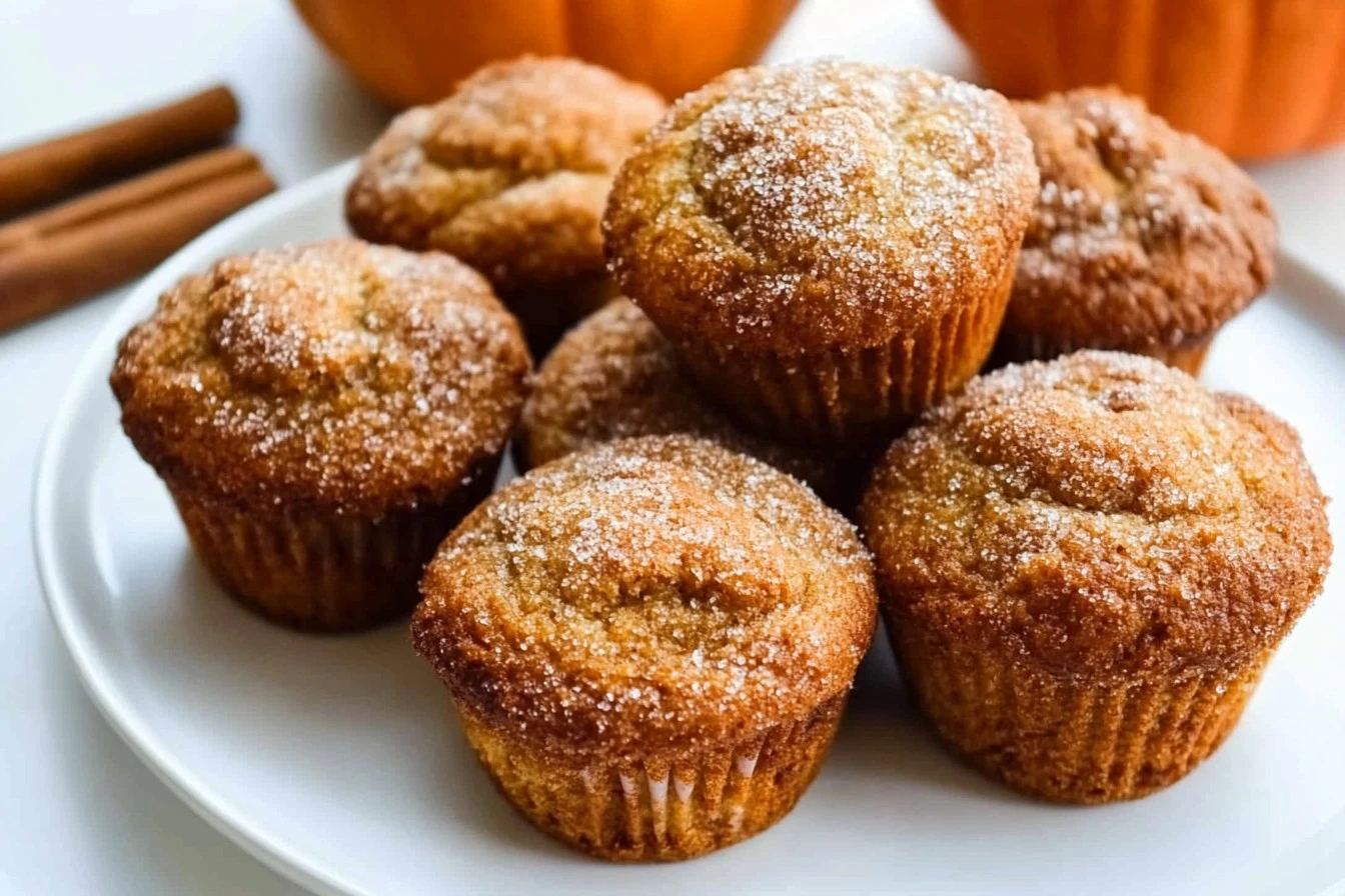 Freshly baked easy pumpkin muffins on a wooden table