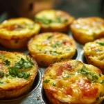 Homemade egg muffins with vegetables and cheese in a muffin tin
