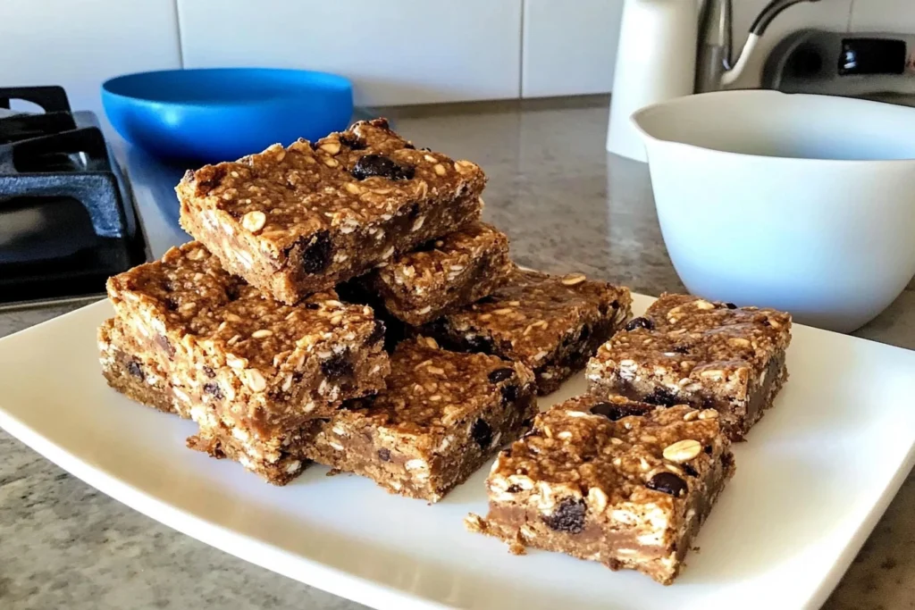Homemade energy bars made with oats, nuts, and dried fruits