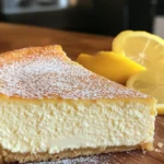 Slice of Italian Lemon Ricotta Cheesecake topped with fresh lemon zest