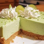 Delicious Key Lime Cheesecake topped with whipped cream and lime zest.