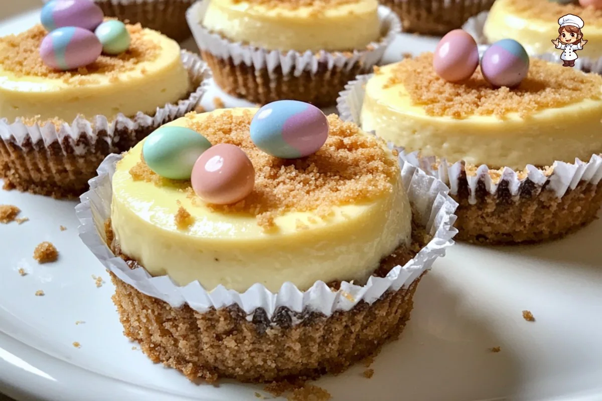 Delicious Mini Egg Cheesecake topped with chocolate mini eggs