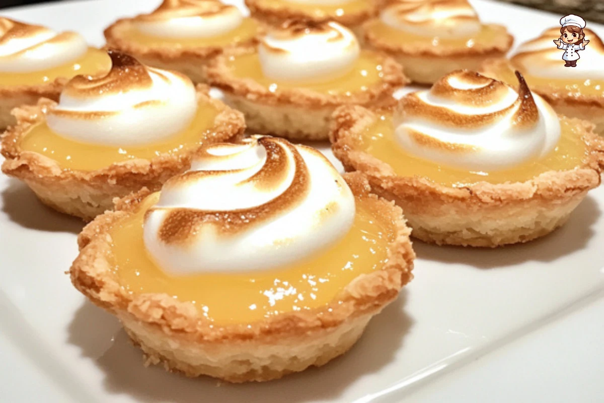 Mini lemon meringue tarts with a crispy crust and fluffy meringue topping