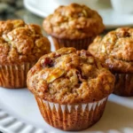 Freshly baked Morning Glory Muffins topped with nuts and fruits.
