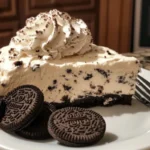 Delicious No Bake Oreo Cheesecake topped with crushed Oreos