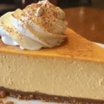 Delicious no bake pumpkin cheesecake topped with whipped cream and spices.