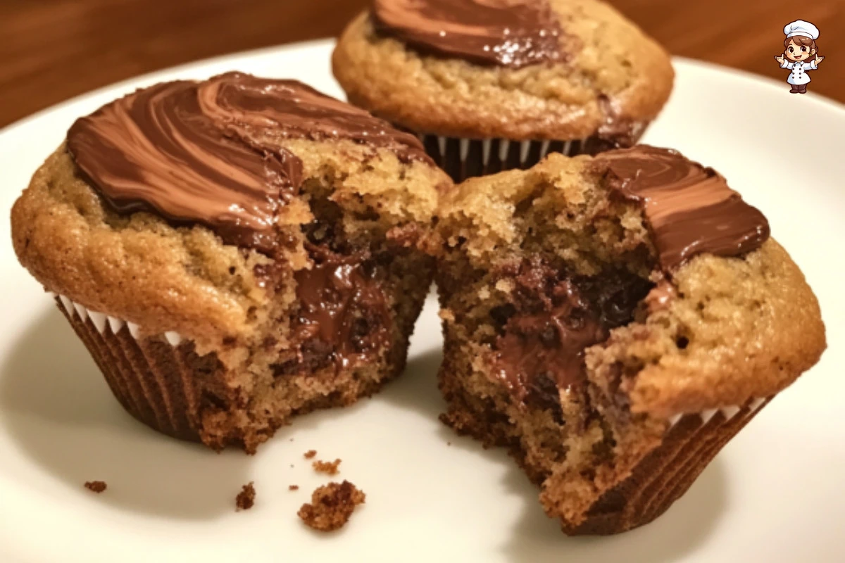 Delicious Nutella Muffins with a chocolatey filling and a golden top