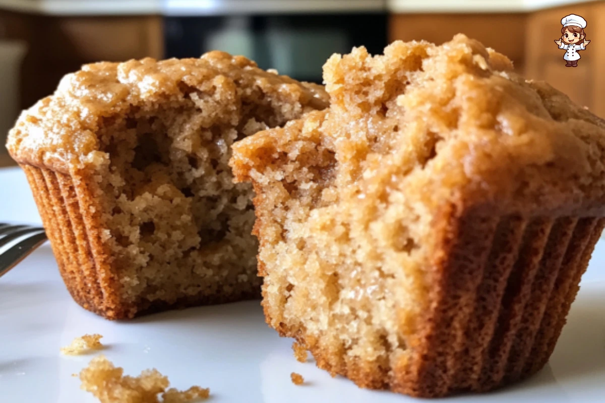 Freshly baked peanut butter muffins on a wooden table