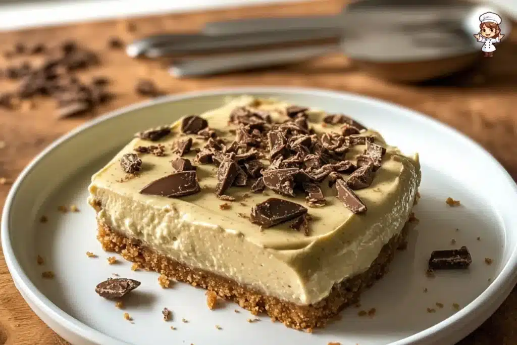 Delicious Peppermint Crisp Tart topped with chocolate and peppermint, perfect dessert.