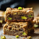 Delicious homemade Pistachio Blondies topped with nuts and a golden crust