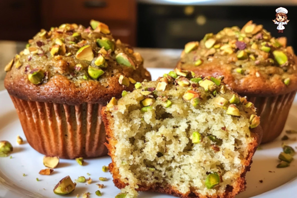 Delicious homemade pistachio muffins on a cooling rack