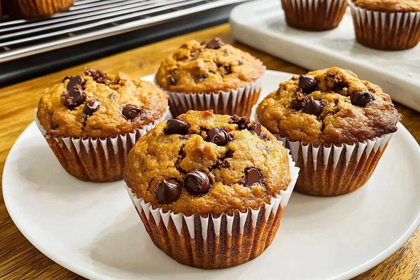 Freshly baked Pumpkin Chocolate Chip Muffins on a cooling rack
