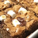 Delicious homemade Smore Blondies with chocolate and marshmallows