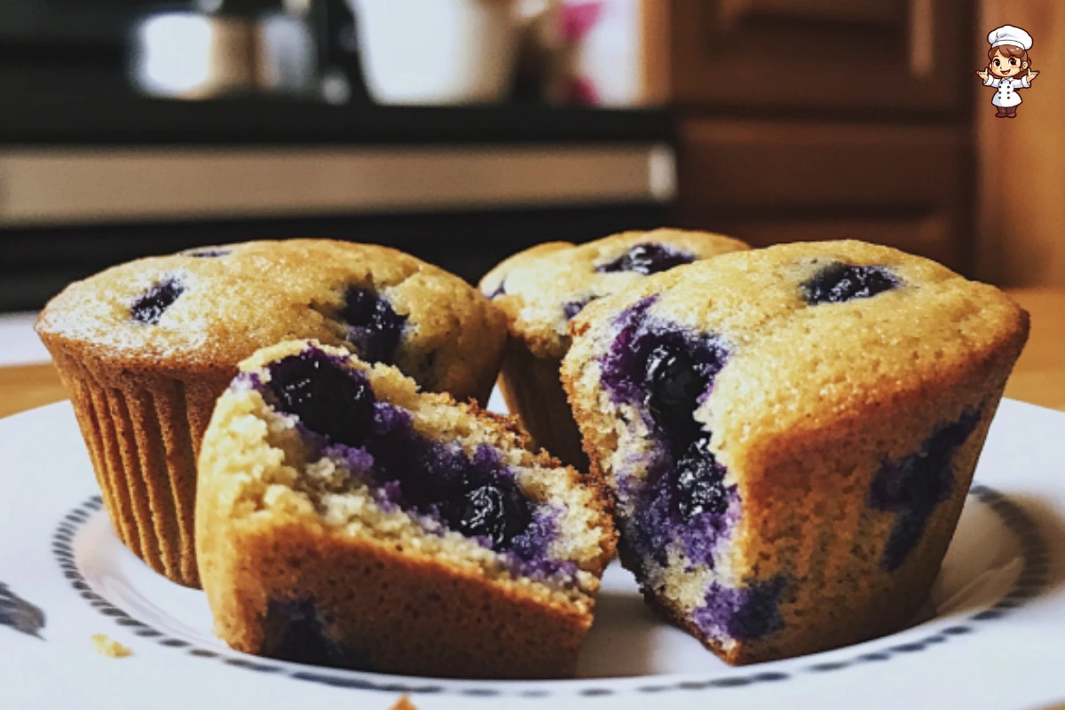 Delicious sourdough blueberry muffins fresh out of the oven