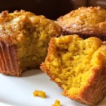 Freshly baked sourdough pumpkin muffins on a wooden table