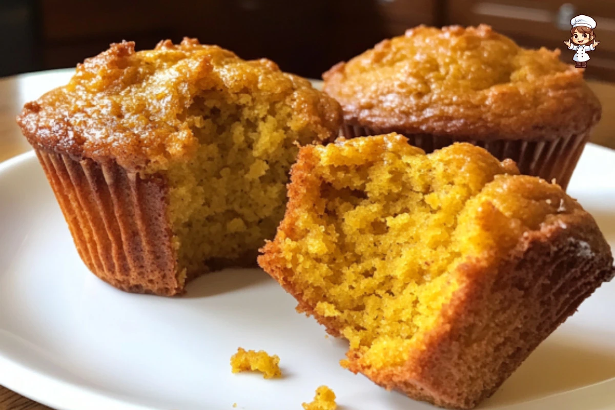 Freshly baked sourdough pumpkin muffins on a wooden table