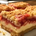 Delicious Strawberry Shortcake Cheesecake Bars served on a plate with fresh strawberries