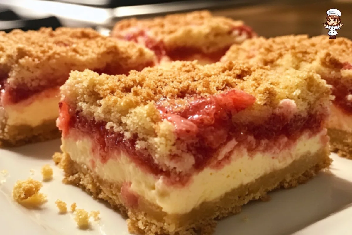Delicious Strawberry Shortcake Cheesecake Bars served on a plate with fresh strawberries