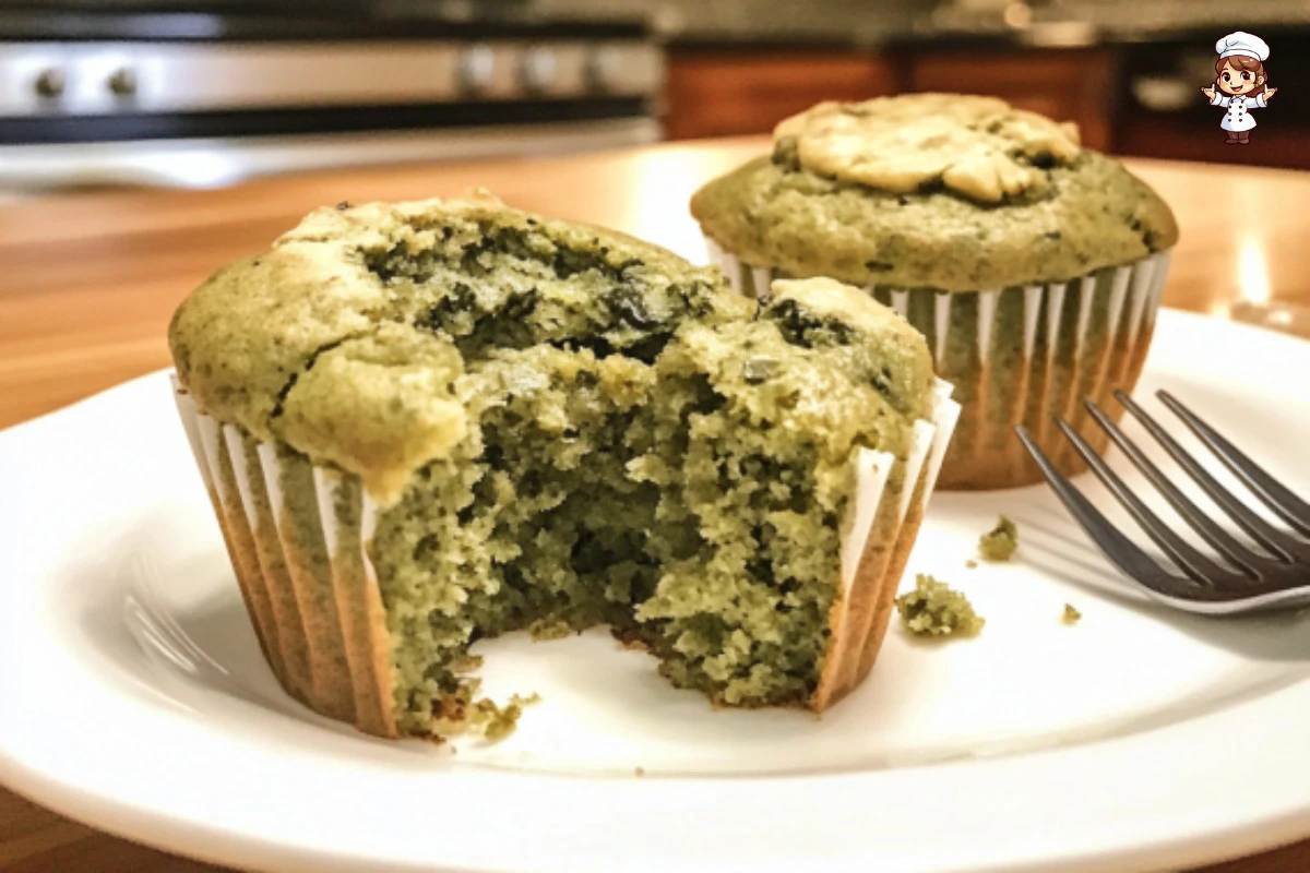 Freshly baked sweet spinach muffins on a cooling rack