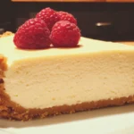 Delicious homemade cheesecake slice on a plate with toppings