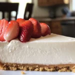 Slice of the best no bake cheesecake topped with fresh berries