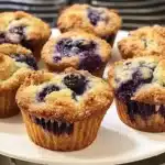 Freshly baked to die for blueberry muffins on a cooling rack.