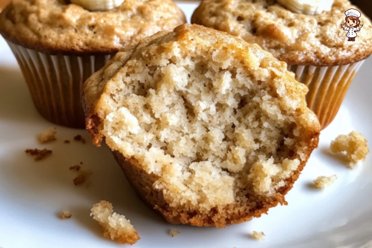 Freshly baked Vegan Banana Muffins on a wooden table