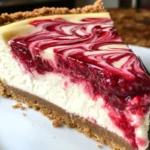 Slice of white chocolate raspberry cheesecake with fresh raspberries on top