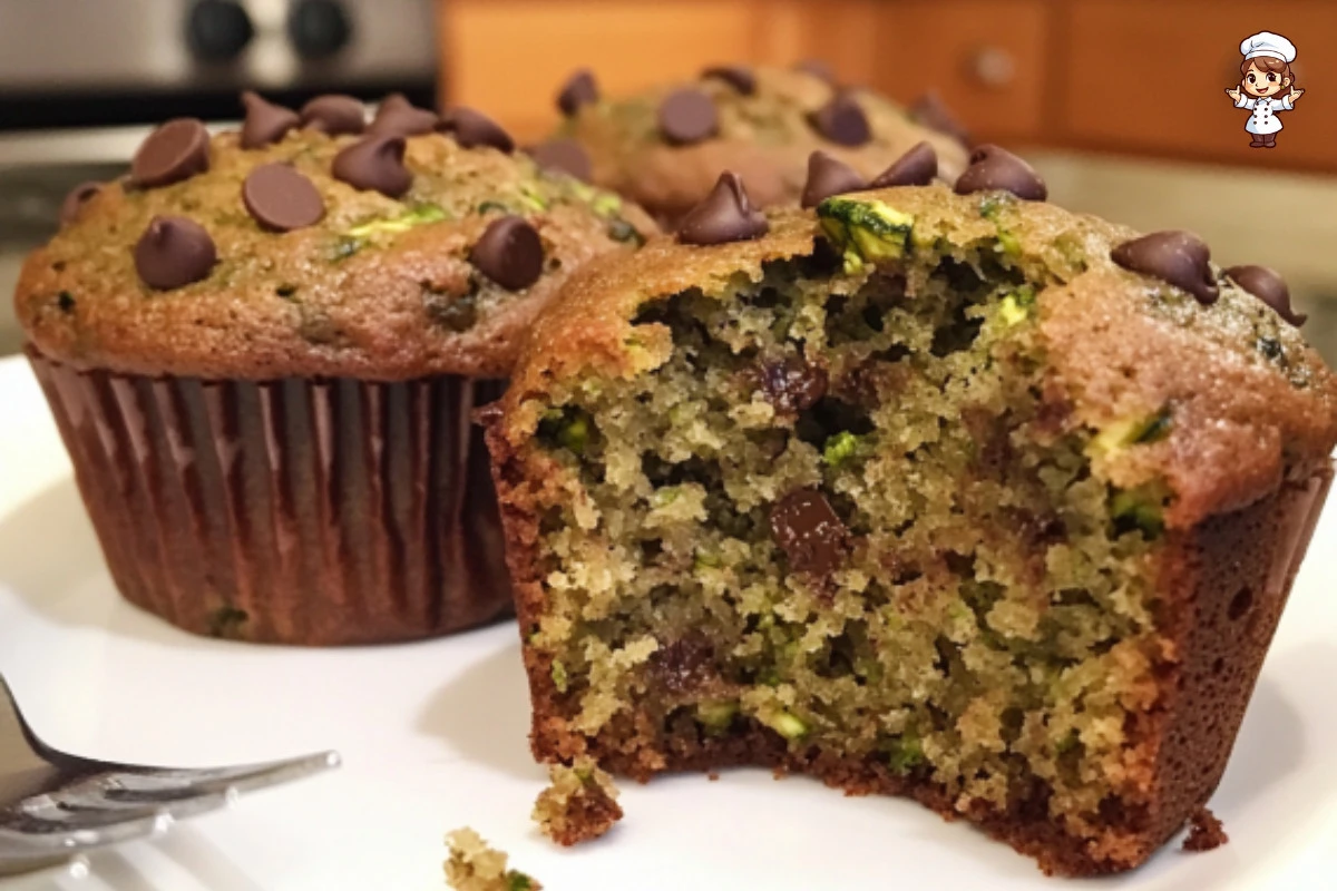 Delicious zucchini chocolate chip muffins fresh out of the oven
